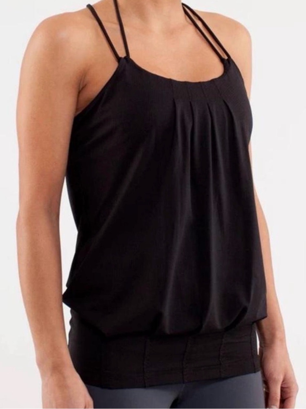lululemon athletica Black Double-Strap Pleated Tank